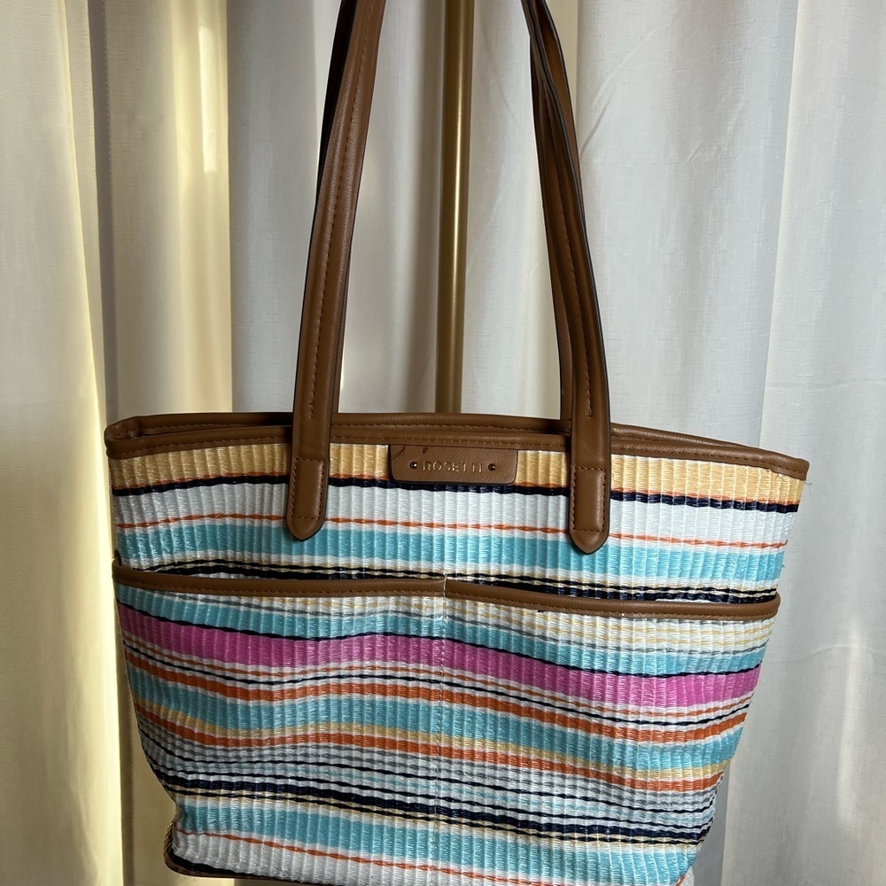 Rosetti Brown Blue Pink Tote Bag with Elegant Design